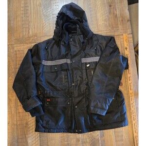 CAT Workwear Heavy Insulated Parka Coat Mens XL Black MultiPocket Zip